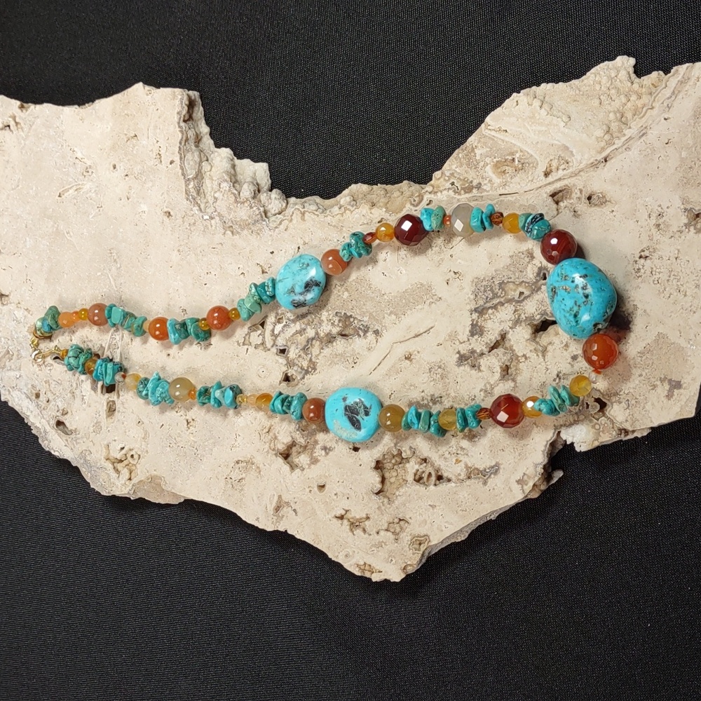 Artisan Crafted Turquoise/Carnelian/Quartz Gemstone Necklace